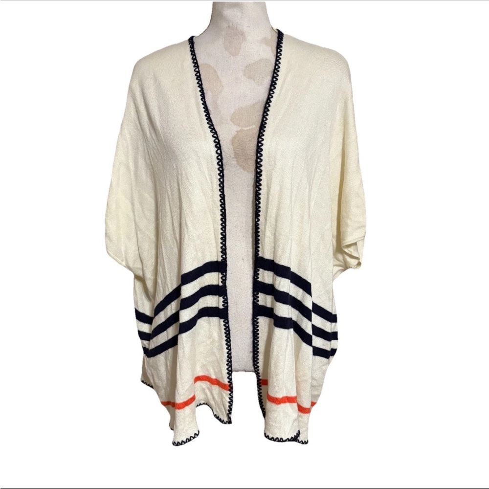 Marine Layer Hadley Stripe Short Sleeve Poncho Wrap Cardigan O/S